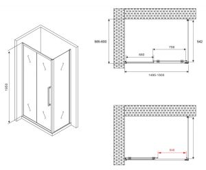 Душевой уголок ABBER Schwarzer Diamant AG30150BH-S60B 150x60см чёрный