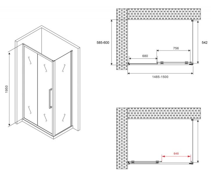 Душевой уголок ABBER Schwarzer Diamant AG30150BH-S60B 150x60см чёрный