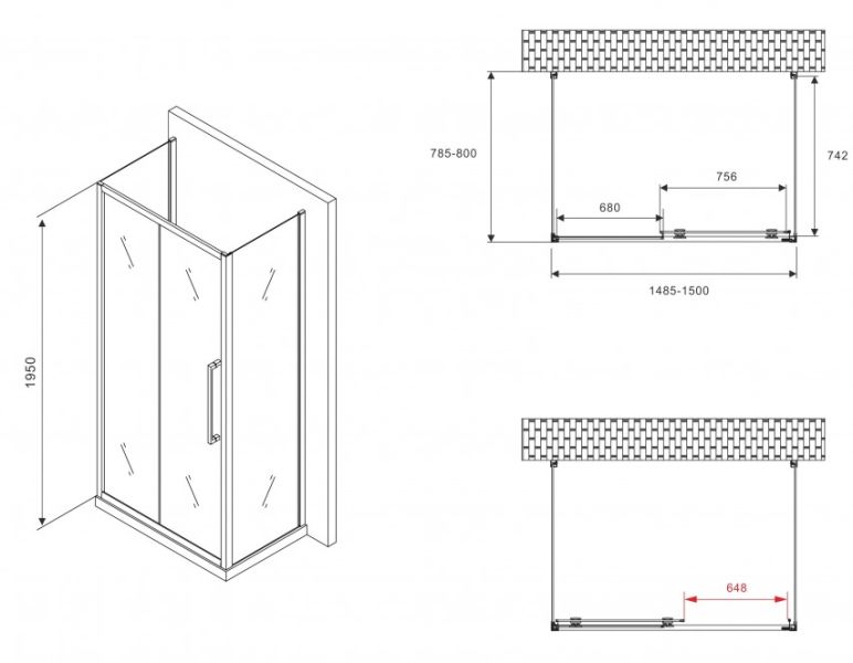 Душевой уголок ABBER Schwarzer Diamant AG30150BMH-S80BM-S80BM 150x80см чёрный