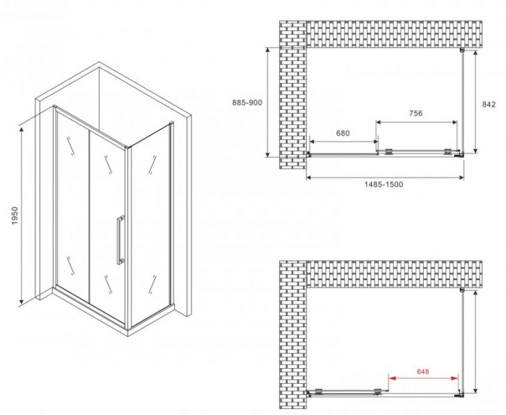 Душевой уголок ABBER Schwarzer Diamant AG30150BMH-S90BM 150x90см чёрный