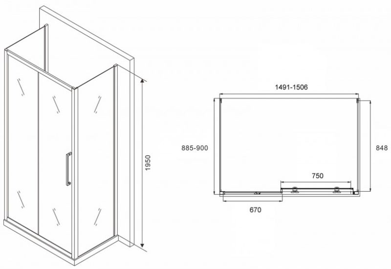 Душевой уголок ABBER Schwarzer Diamant AG30150H-S90-S90 150x90см хром