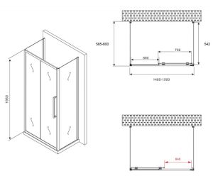 Душевой уголок ABBER Schwarzer Diamant AG30150MH-S60M-S60M 150x60см хром