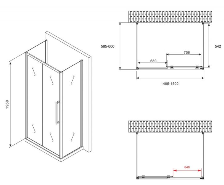 Душевой уголок ABBER Schwarzer Diamant AG30150MH-S60M-S60M 150x60см хром