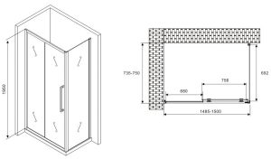 Душевой уголок ABBER Schwarzer Diamant AG30150MH-S75M 150x75см хром