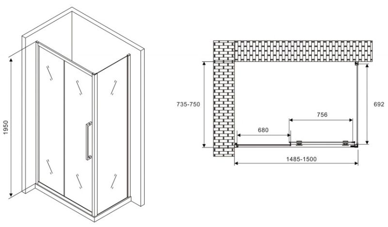 Душевой уголок ABBER Schwarzer Diamant AG30150MH-S75M 150x75см хром