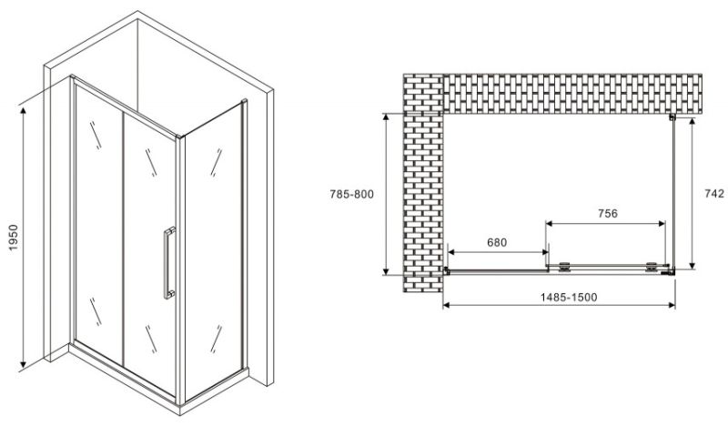 Душевой уголок ABBER Schwarzer Diamant AG30150MH-S80M 150x80см хром