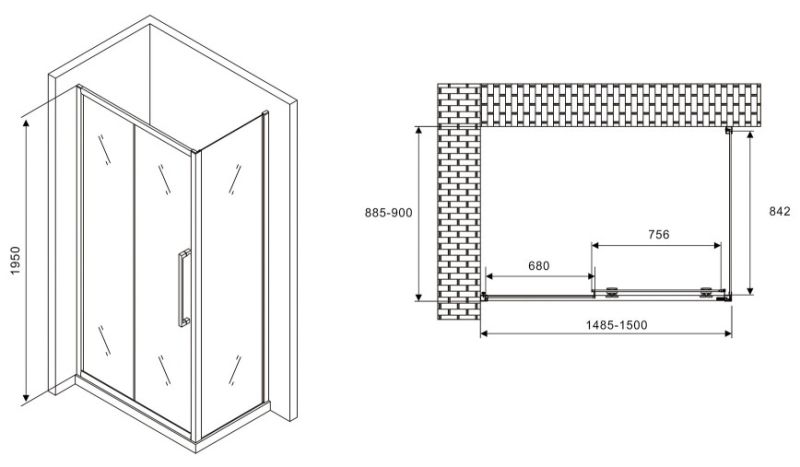 Душевой уголок ABBER Schwarzer Diamant AG30150MH-S90M 150x90см хром