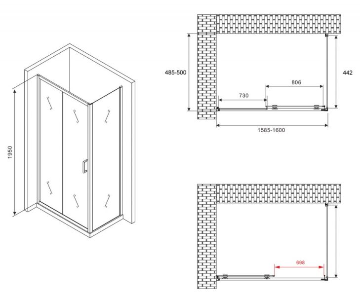 Душевой уголок ABBER Schwarzer Diamant AG30160B-S50B 160x50см чёрный