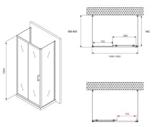 Душевой уголок ABBER Schwarzer Diamant AG30160B-S60B-S60B 160x60см чёрный