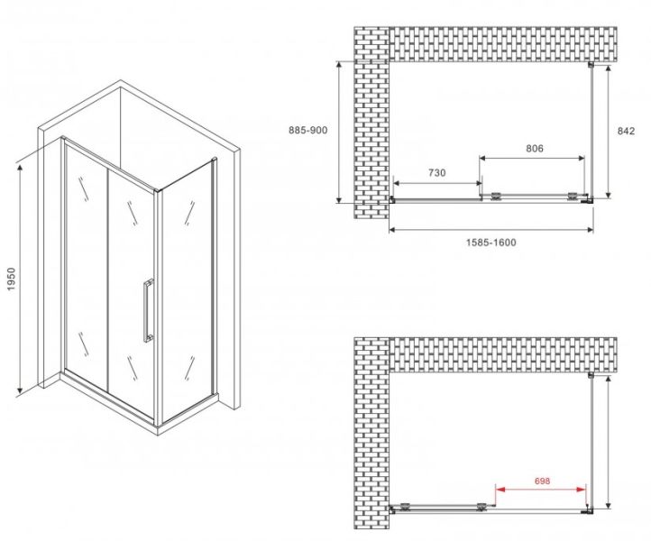 Душевой уголок ABBER Schwarzer Diamant AG30160BMH-S90BM 160x90см чёрный