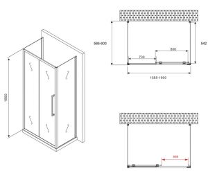 Душевой уголок ABBER Schwarzer Diamant AG30160H-S60-S60 160x60см хром