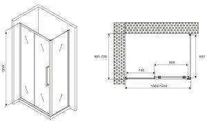 Душевой уголок ABBER Schwarzer Diamant AG30160MH-S70M 160x70см хром