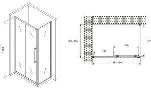 Душевой уголок ABBER Schwarzer Diamant AG30160MH-S85M 160x85см хром