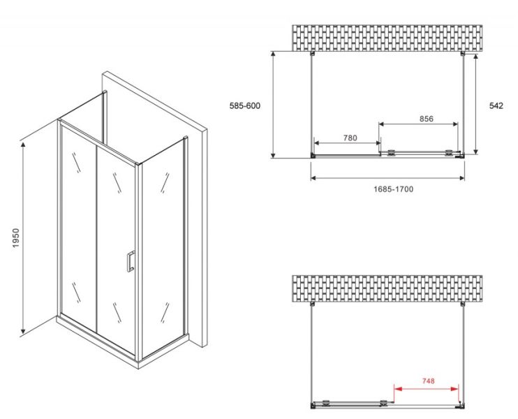 Душевой уголок ABBER Schwarzer Diamant AG30170B-S60B-S60B 170x60см чёрный