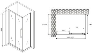 Душевой уголок ABBER Schwarzer Diamant AG30170MH-S80M 170x80см хром