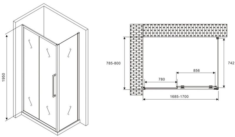 Душевой уголок ABBER Schwarzer Diamant AG30170MH-S80M 170x80см хром