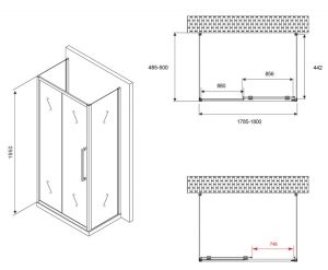 Душевой уголок ABBER Schwarzer Diamant AG30180BH-S50B-S50B 180x50см чёрный