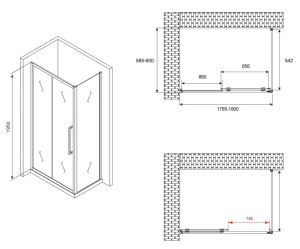 Душевой уголок ABBER Schwarzer Diamant AG30180BH-S60B 180x60см чёрный