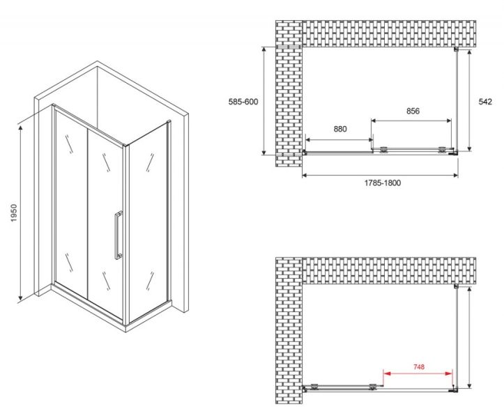 Душевой уголок ABBER Schwarzer Diamant AG30180BH-S60B 180x60см чёрный