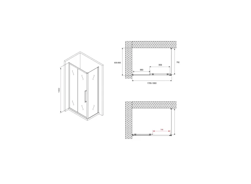 Душевой уголок ABBER Schwarzer Diamant AG30180BH-S85B 180x85 см профиль чёрный стекло прозрачное