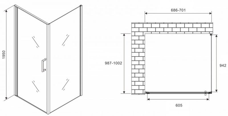 Душевой уголок ABBER Sonnenstrand AG04070M-S100M 70x100см хром