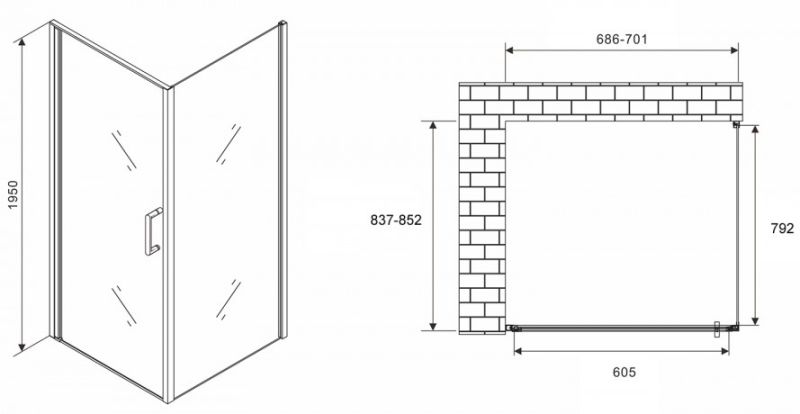 Душевой уголок ABBER Sonnenstrand AG04070M-S85M 70x85см хром