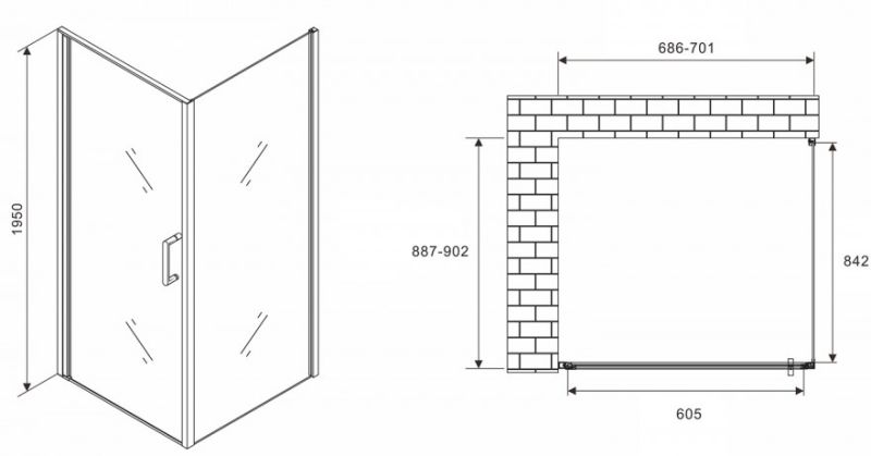 Душевой уголок ABBER Sonnenstrand AG04070M-S90M 70x90см хром