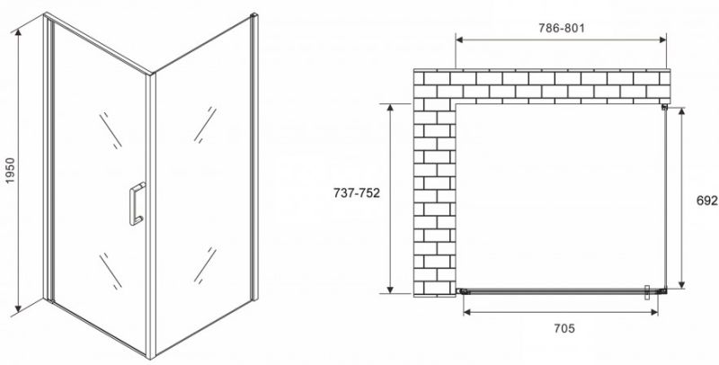 Душевой уголок ABBER Sonnenstrand AG04080M-S75M 80x75см хром