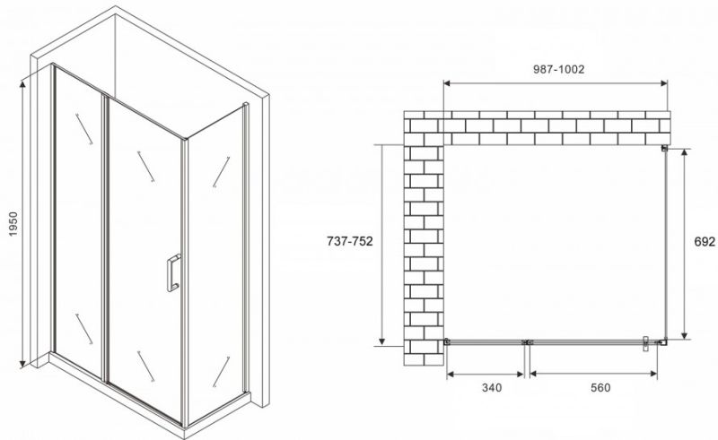 Душевой уголок ABBER Sonnenstrand AG04100MS-S75M 100x75см хром