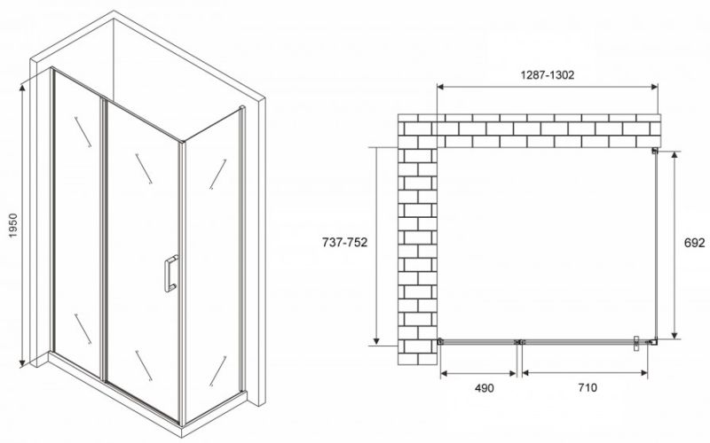 Душевой уголок ABBER Sonnenstrand AG04130S-S75 130x75см хром