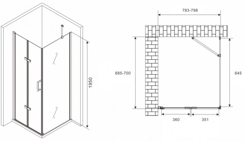 Душевой уголок ABBER Zart AG08080P-S71 80x70см хром Душевой уголок ABBER Zart AG08080P-S71 80x70см хром