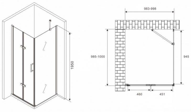 Душевой уголок ABBER Zart AG08100P-S101 100x100см хром