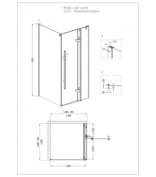 Душевой уголок Grossman GR-6090 90х90х190