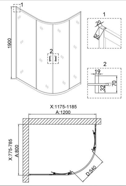 Душевой уголок Niagara NG-6421-08 GOLD 120x80см золото/прозрачное