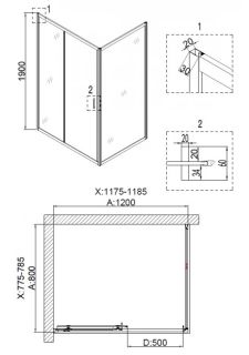 Душевой уголок Niagara NG-6812-08 BLACK 120x80см чёрный/прозрачное