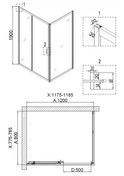 Душевой уголок Niagara NG-6812-08 BLACK 120x80см чёрный/прозрачное
