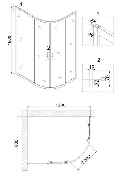 Душевой уголок Niagara NG-6821-08 BLACK 120x80см чёрный/прозрачное
