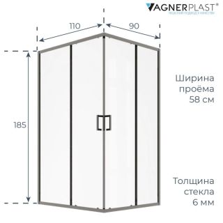 Душевой уголок VagnerPlast VPSC11090185TA1CH 110х90 см хром