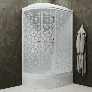Душевая кабина Triton Коралл Щ0000038533 правая 120x80 см профиль белый стекло мозаика Душевая кабина Triton Коралл Щ0000038533 правая 120x80 см профиль белый стекло мозаика
