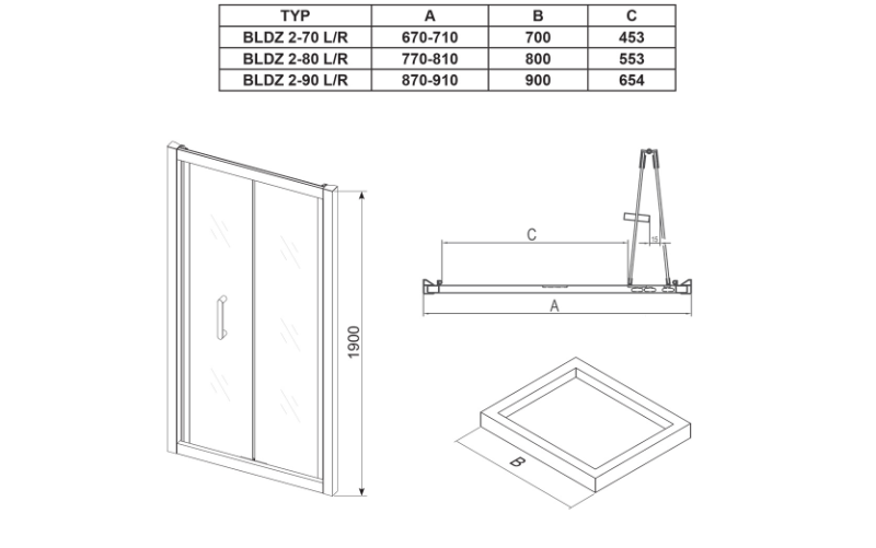 Душевая дверь Ravak Blix BLDZ2-90 X01H70C00Z1 Transparent профиль хром