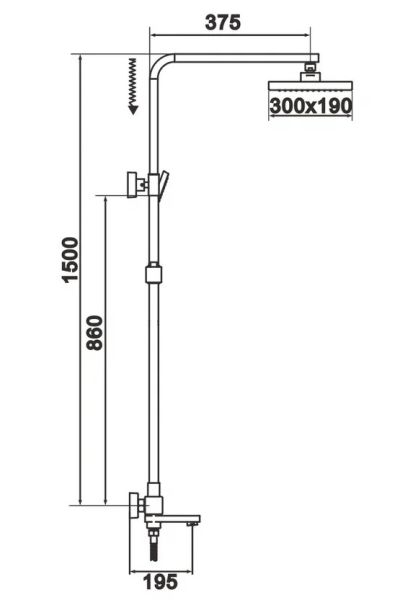 Душевая стойка Rose R1036H чёрный матовый Душевая стойка Rose R1036H чёрный матовый