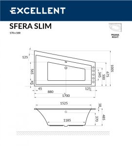 Ванна акриловая Excellent Sfera Slim 170 х 100 см правая