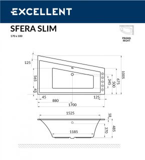 Ванна акриловая Excellent Sfera Slim 170 х 100 см правая Ванна акриловая Excellent Sfera Slim 170 х 100 см правая
