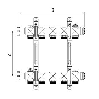 Коллекторная группа, ELSEN, 1, 5 контуров, размер отвода-3/4, PN, бар-6, T°C -от 0 до +90, EMi01.05, без вентилей и расходомеров, нержавеющая сталь