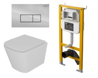 Комплект D&K Унитаз подвесной безободковый (торнадо) DT1436516, Инсталляция DI8050127, Клавиша смыва DB1499001, хром (DS1431628)