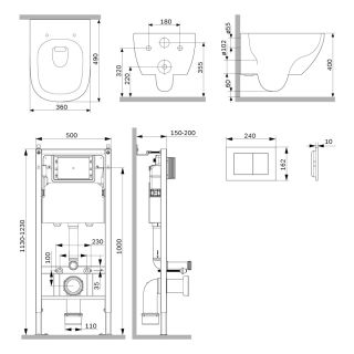 Инсталляция Am.Pm PrimeFit IS90238.9X1900 с подвесным унитазом AquaSpin и чёрной клавишей смыва