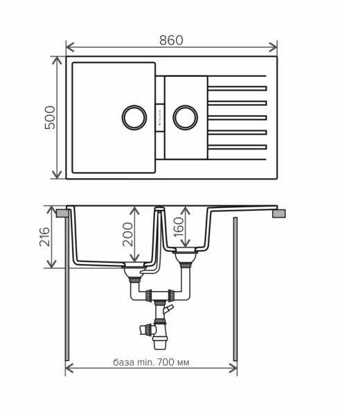 Мойка кухонная Tolero Loft TL-860 серый 473882