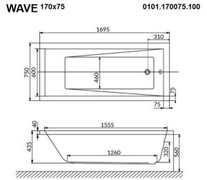 Гидромассажная ванна Whitecross Wave 0101.170075.100.NANO.CR 170x75см Nano хром