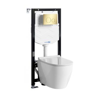 Система инсталляции с унитазом WasserKRAFT Aller 10TLT.010.ME.PG02.H002 кнопка смыва золото