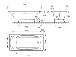 Чугунная ванна  Jacob Delafon REPOS  E2915-00 170 х 80